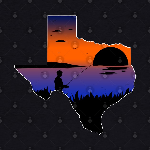 Texas Fishing Fisherman on the Lake at Sunset Silhouette by Sports Stars ⭐⭐⭐⭐⭐